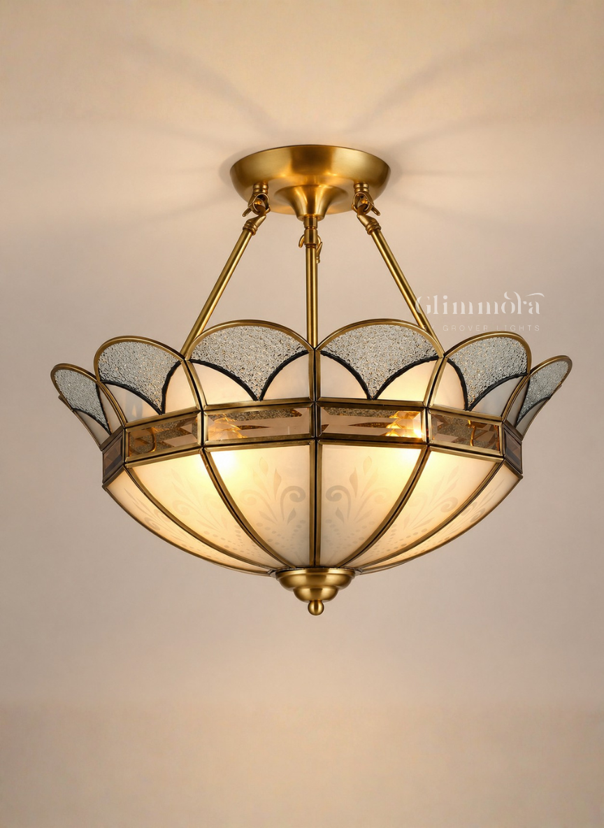 Vintage Brass Semi-Flush Ceiling Chandelier