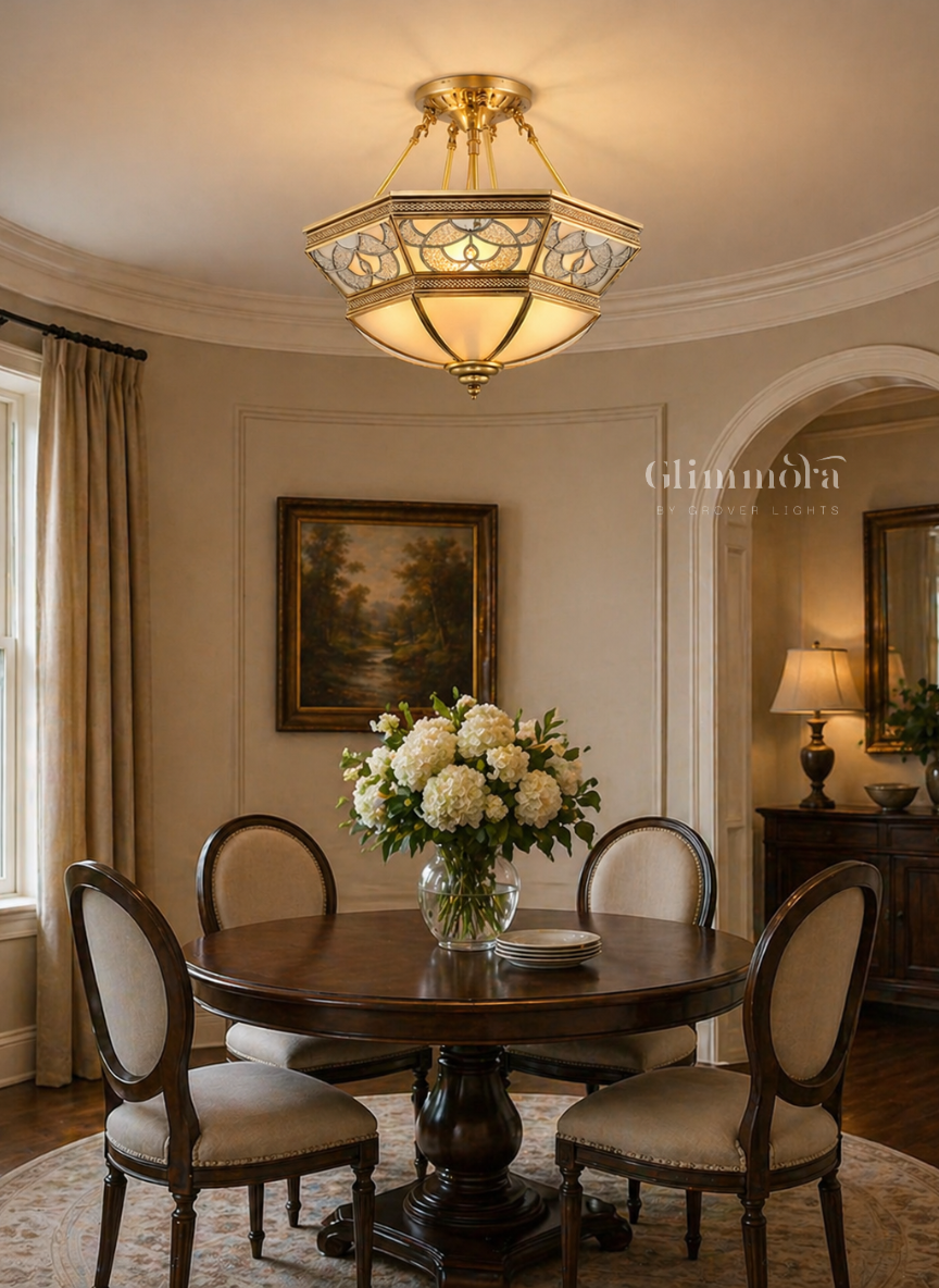 Geometric Brass Semi-Flush Ceiling Chandelier