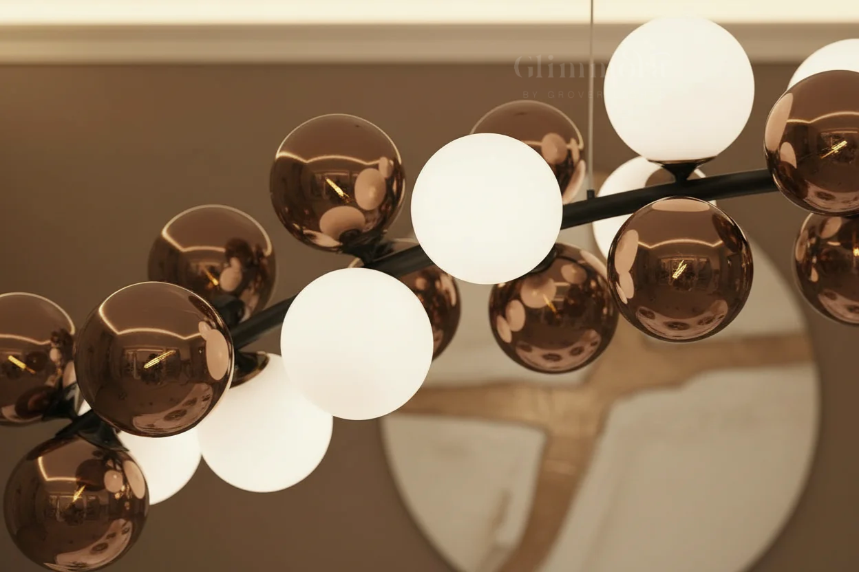 Dancing Echoes (Rose Gold, White, 30-Head) Glass Chandelier
