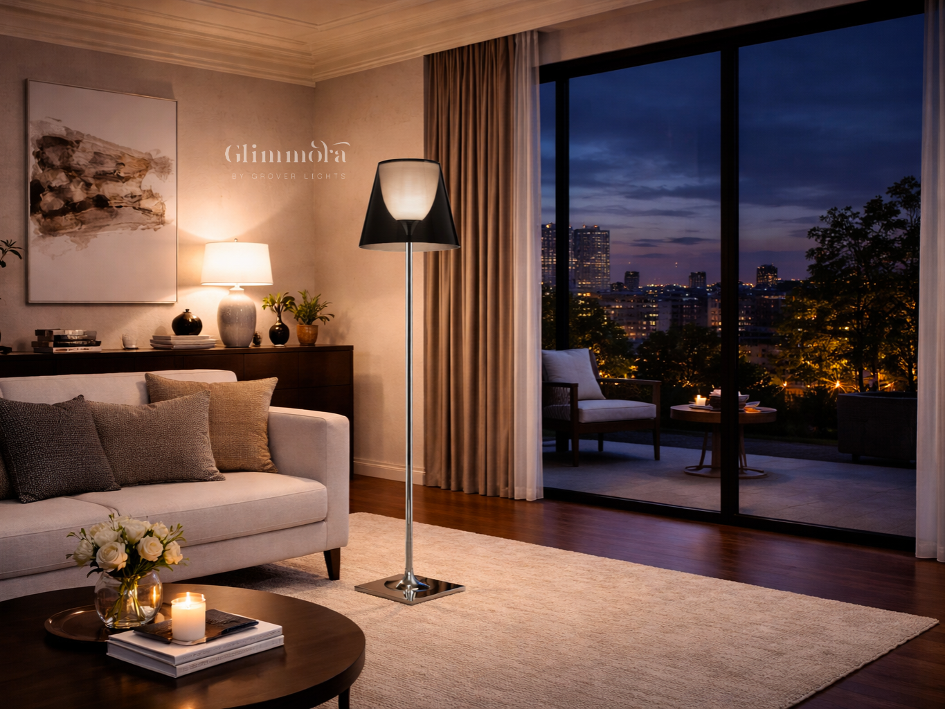 Modern Slim Floor Lamp with Smoke Glass Shade