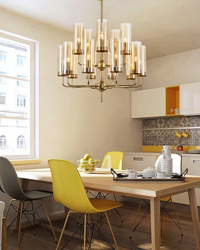 Mid-Century Golden glass chandelier