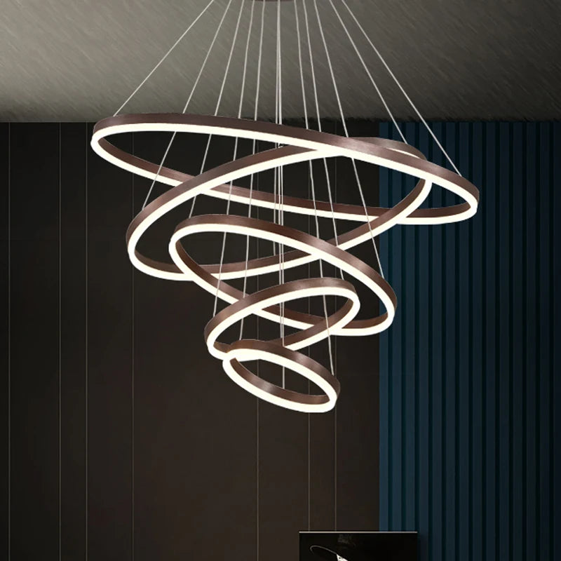 Modern LED 5 Rings Chandelier (Coffee)