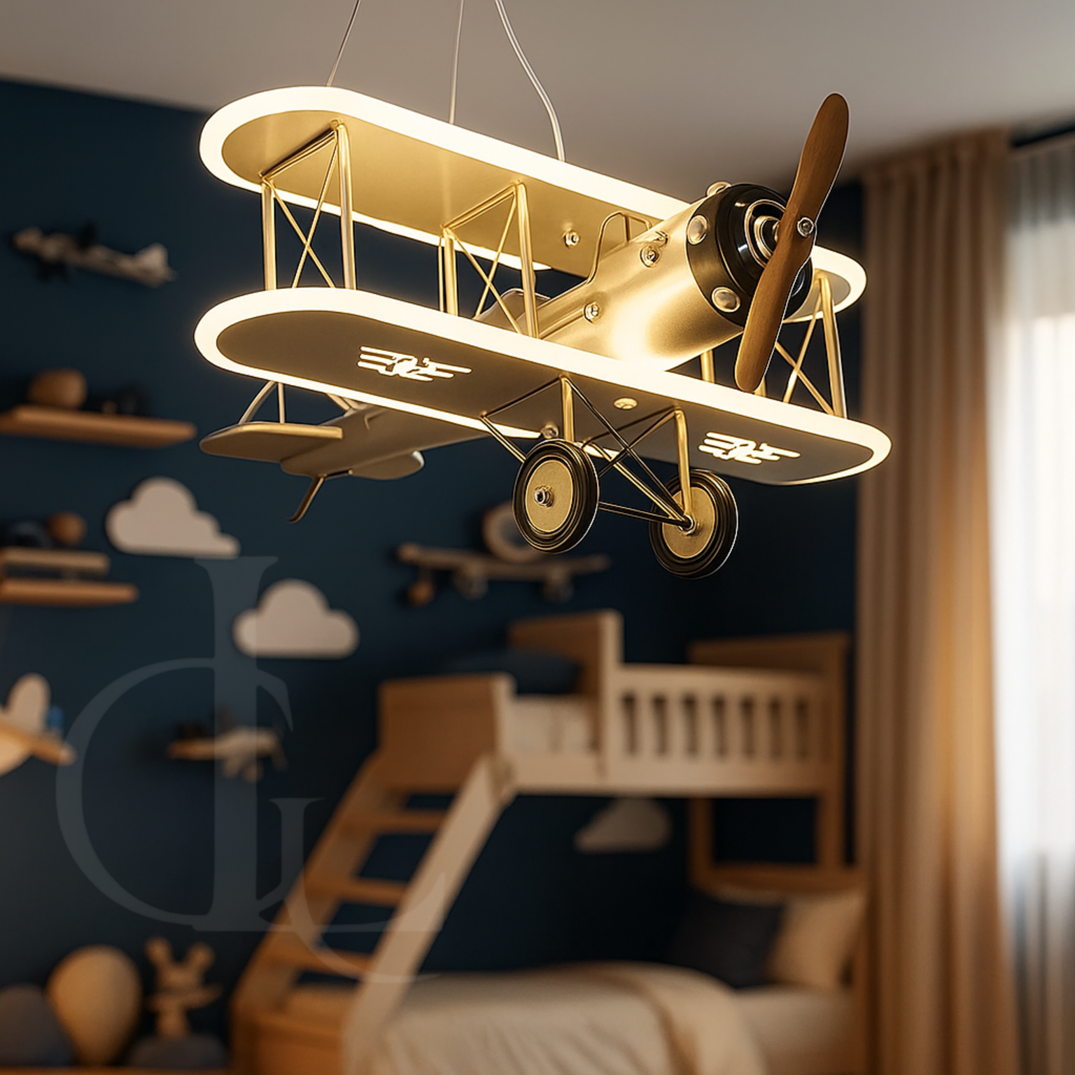 Airplane Modern Art Deco Cartoon Biplane LED Suspended Light Chandelier Fan For Boys Bedroom Children's Room