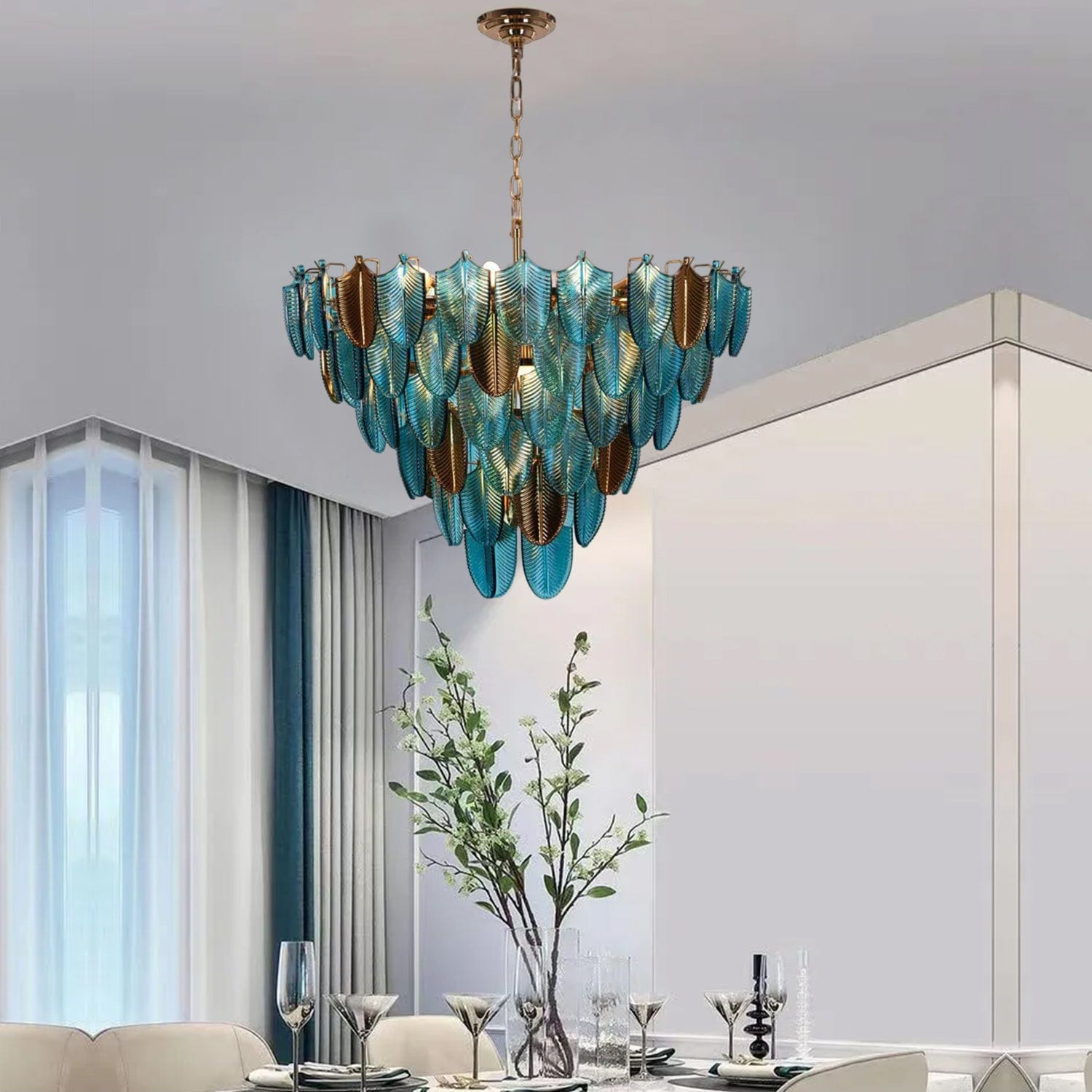 Venusta Luxe Modern Glass Leaf Chandelier