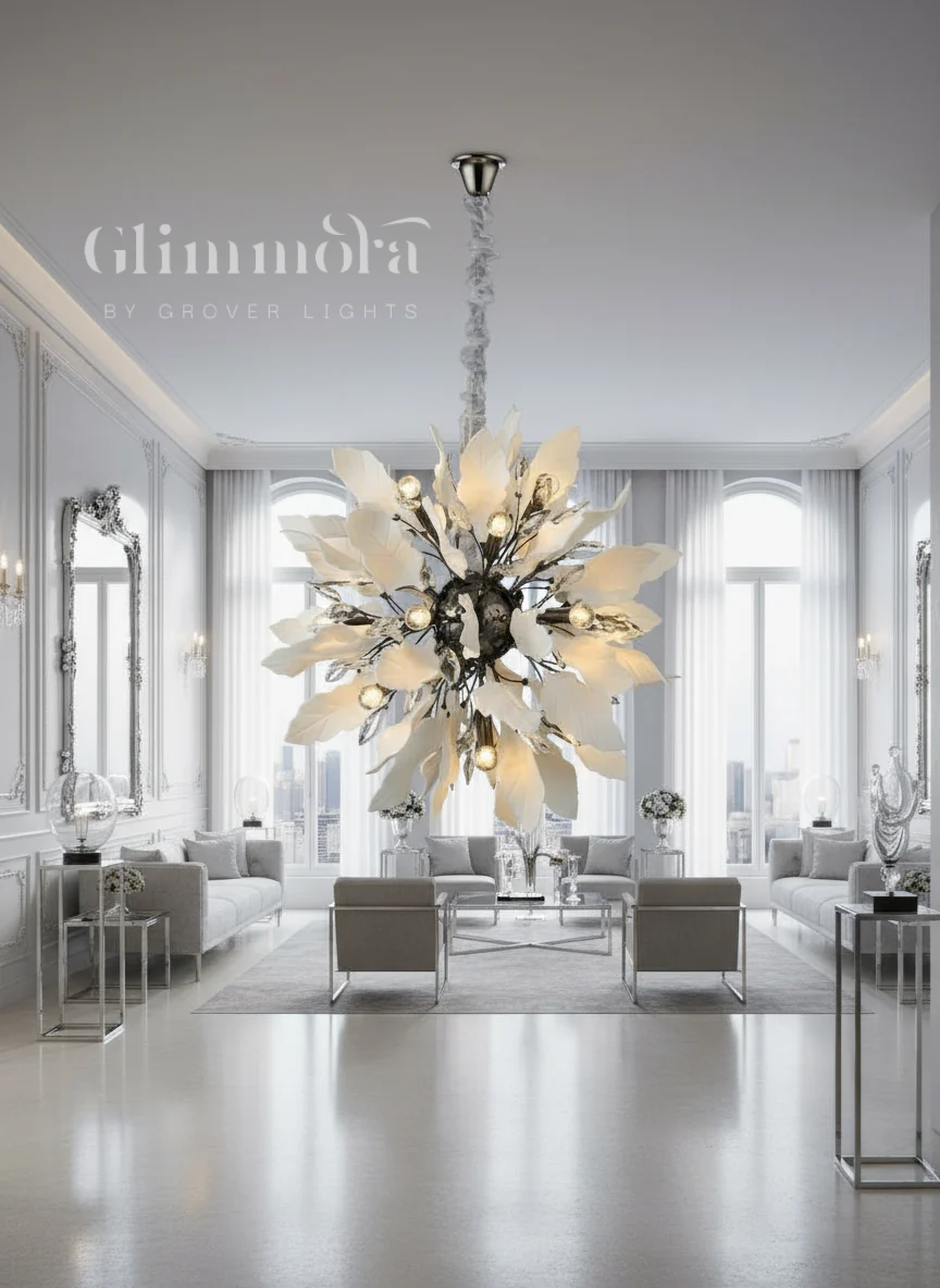 Frozen Flora (Chrome, White) Ceramic Chandelier