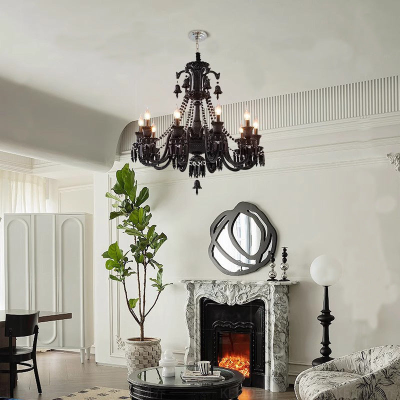 8 Light Black Glass Italian Chandelier