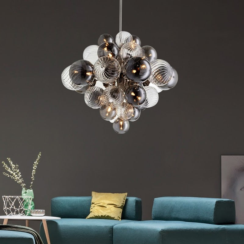 The Grace of Space: Silver Smokey Clear Glass Chandelier