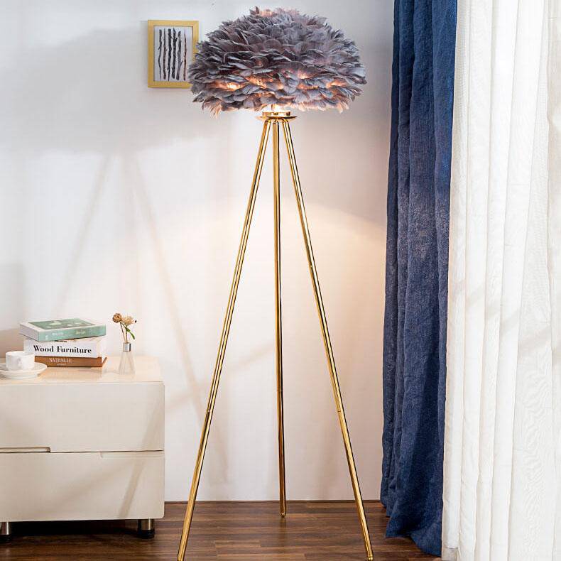 Grey Feather Gold Floor Lamp