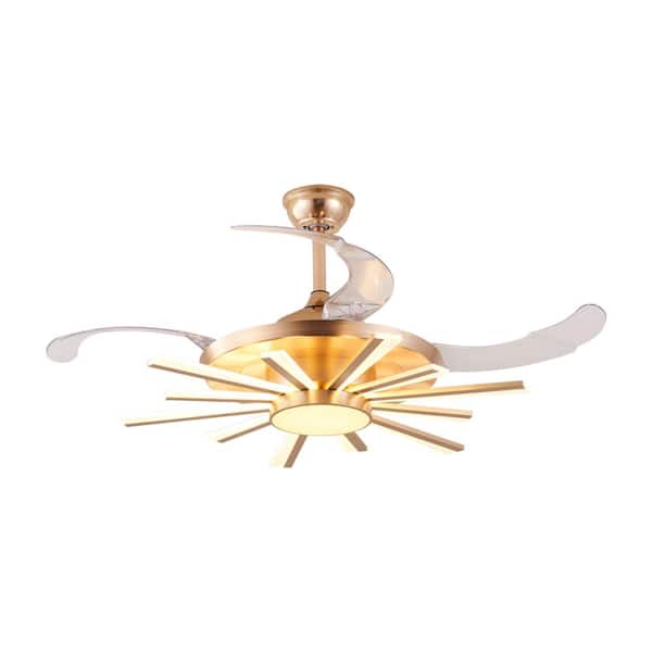 Indoor Peaks (42-Inch, 12 Acrylic Lighting Heads, Transparent ABS Blades) Gold LED Ceiling Fan