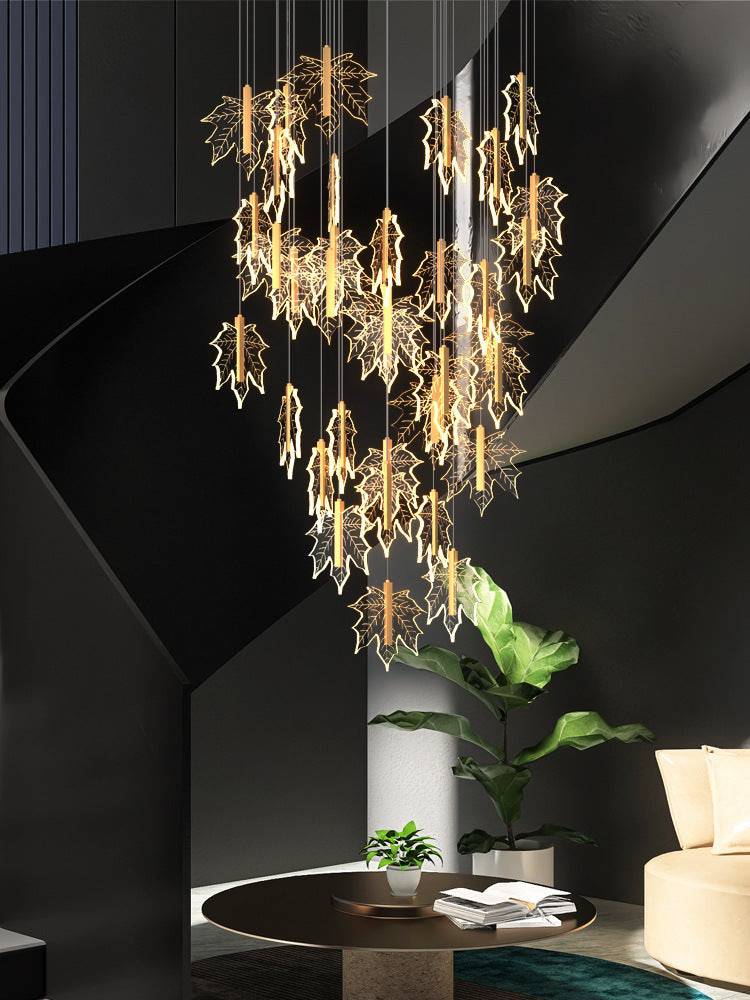 Radiant Leaf Staircase Glow Chandelier