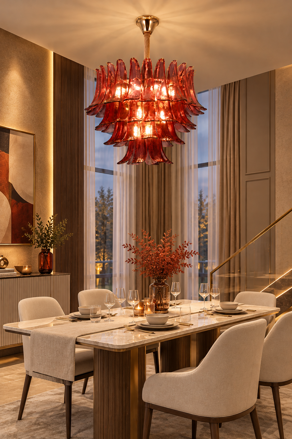 Night Bloomed Red (24 Inches, Glass) Chandelier