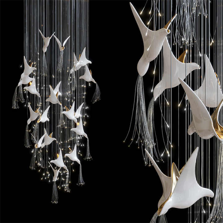 Modern Black and White Bird Chandelier