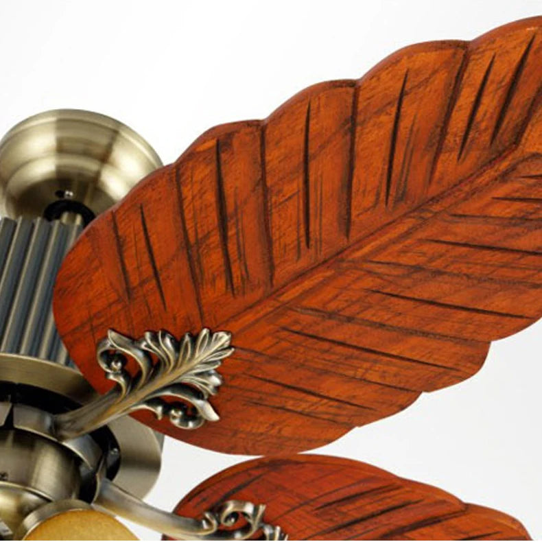 Havana Breeze (48 inches Span, Dark Brown Leaf-Shaped Blades, Frosted Glass Chandelier) Ceiling Fan