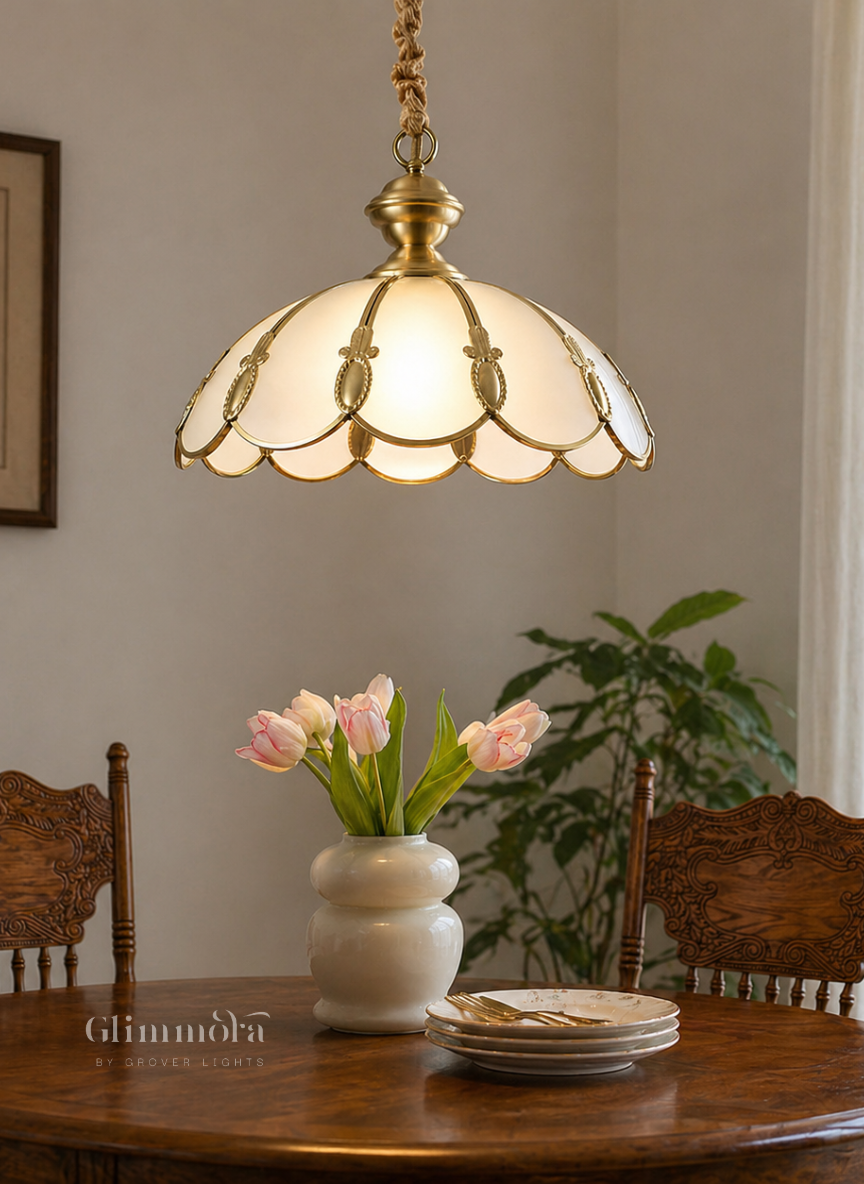 Vintage Scalloped Glass Pendant Light