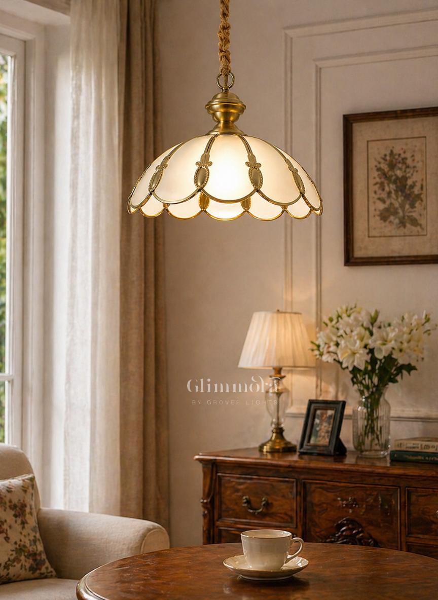 Vintage Scalloped Glass Pendant Light