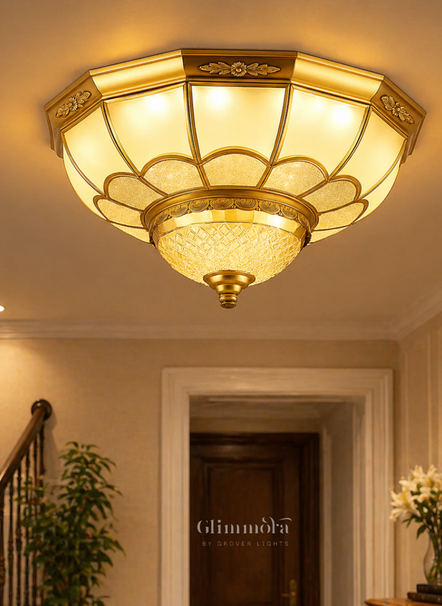 Ornate Brass Flush Mount Ceiling Light