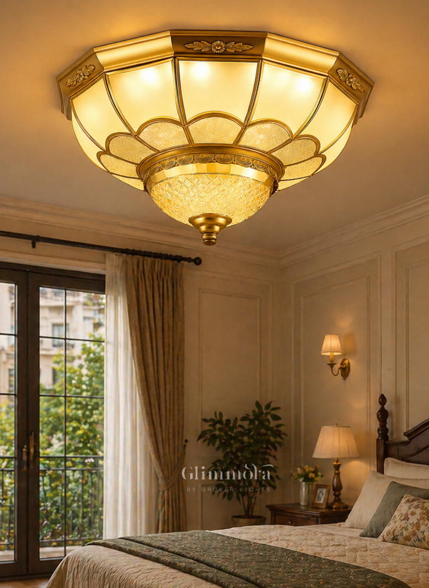 Ornate Brass Flush Mount Ceiling Light