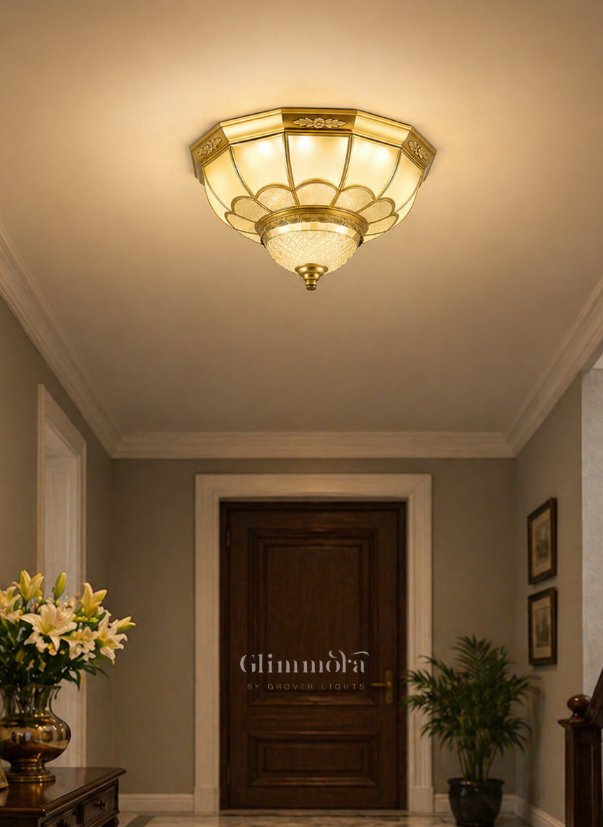Ornate Brass Flush Mount Ceiling Light