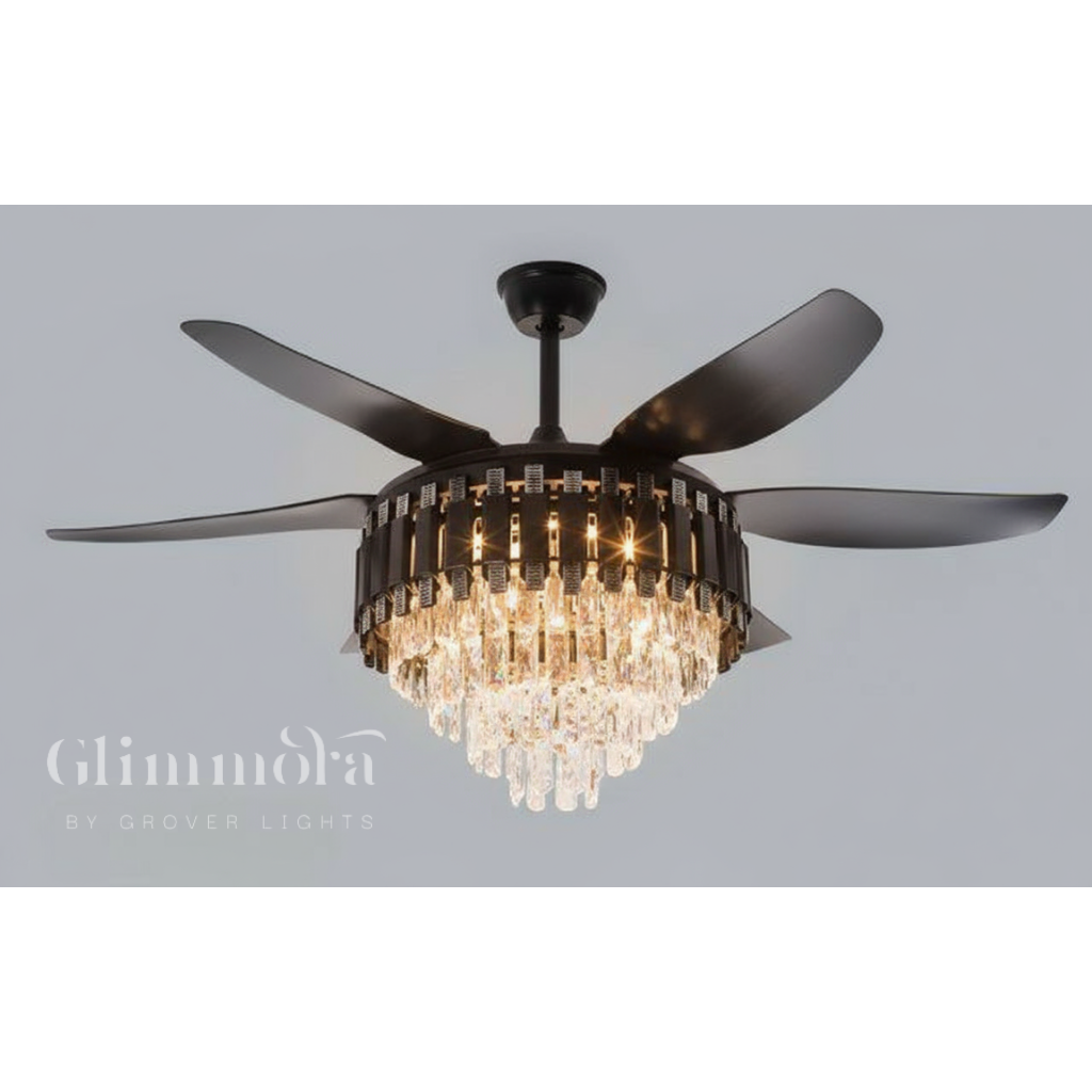 Crystal Ceiling Fan Black Gold Chandelier