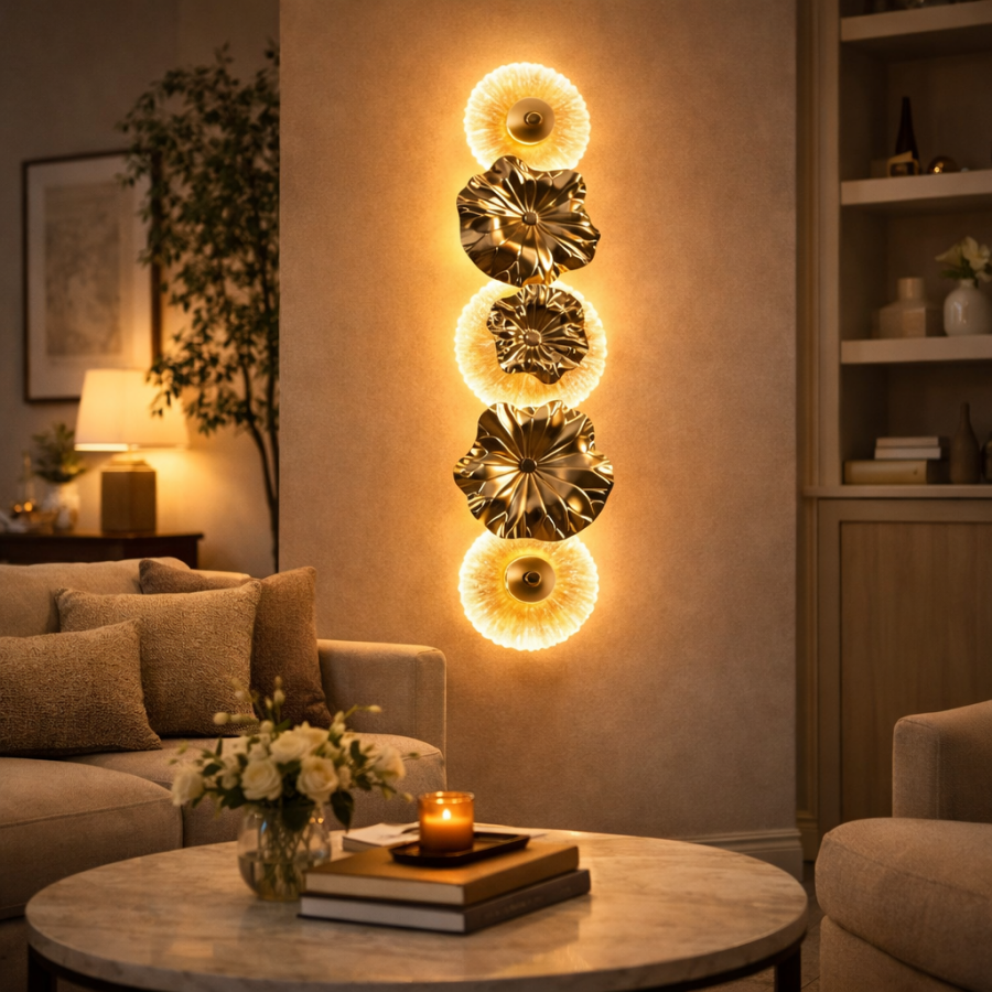 Luxury Gold Floral LED Wall Light for Living Room & Hallway