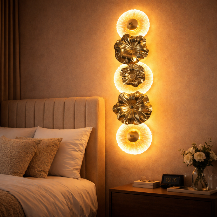 Luxury Gold Floral LED Wall Light for Living Room & Hallway