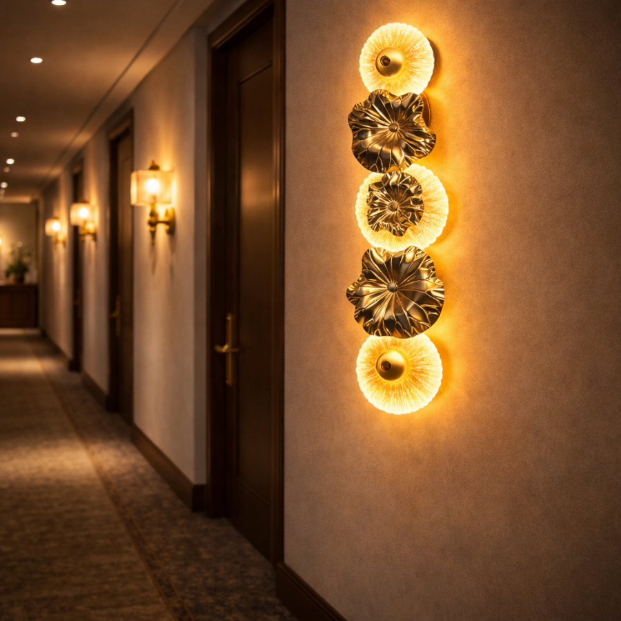 Luxury Gold Floral LED Wall Light for Living Room & Hallway