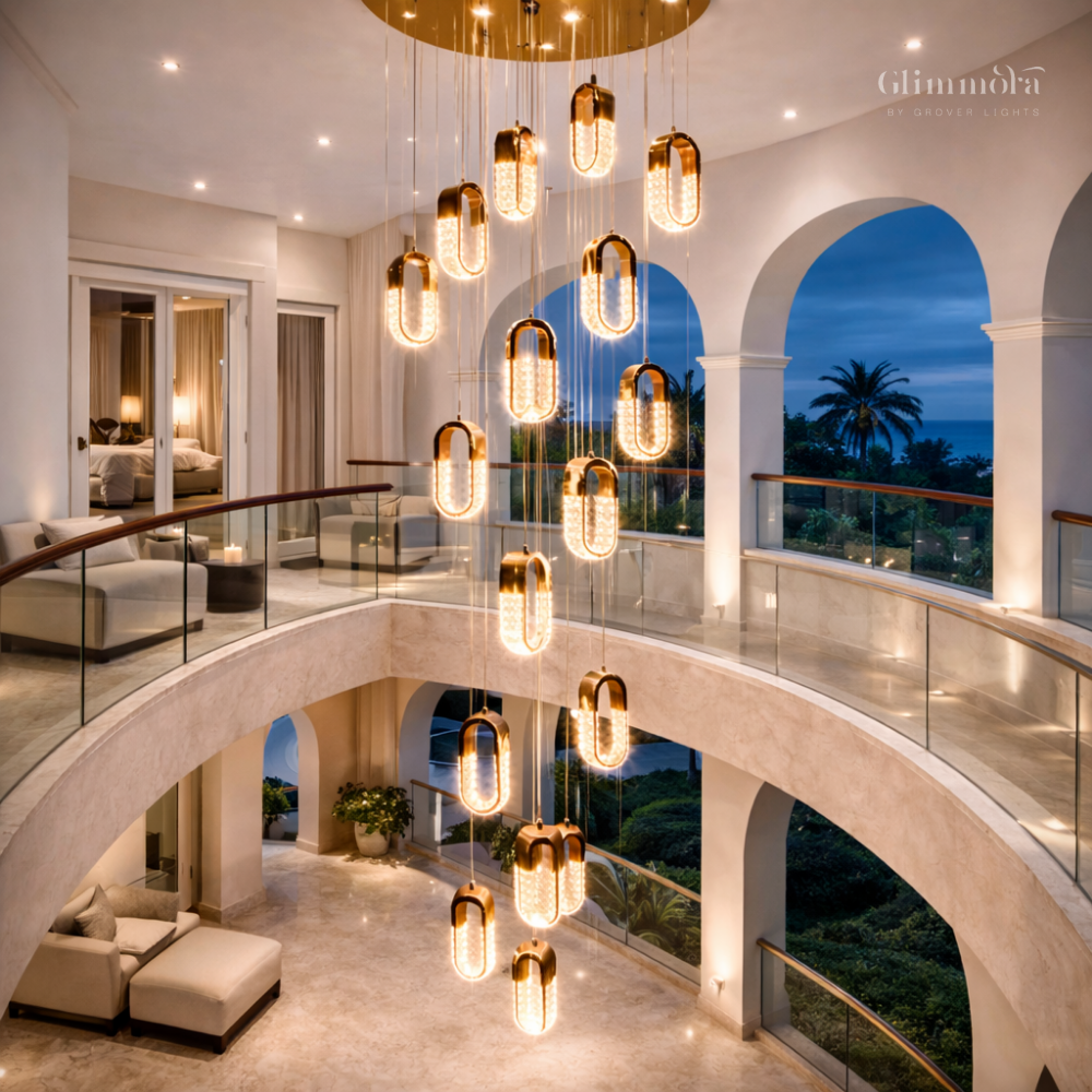 Double Height Crystal Pendant Chandelier