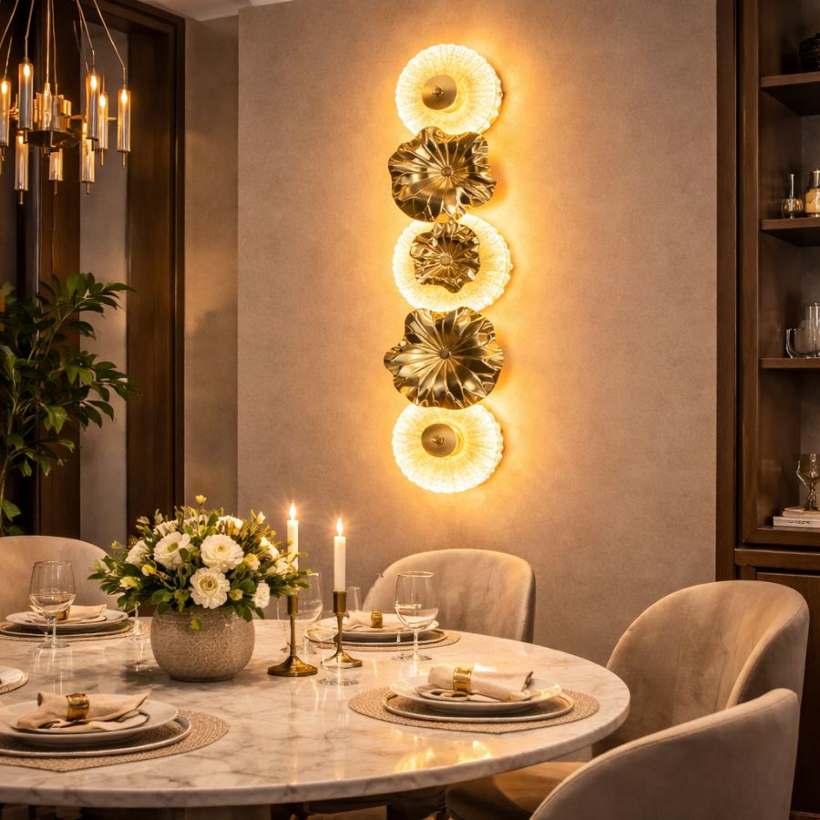 Luxury Gold Floral LED Wall Light for Living Room & Hallway