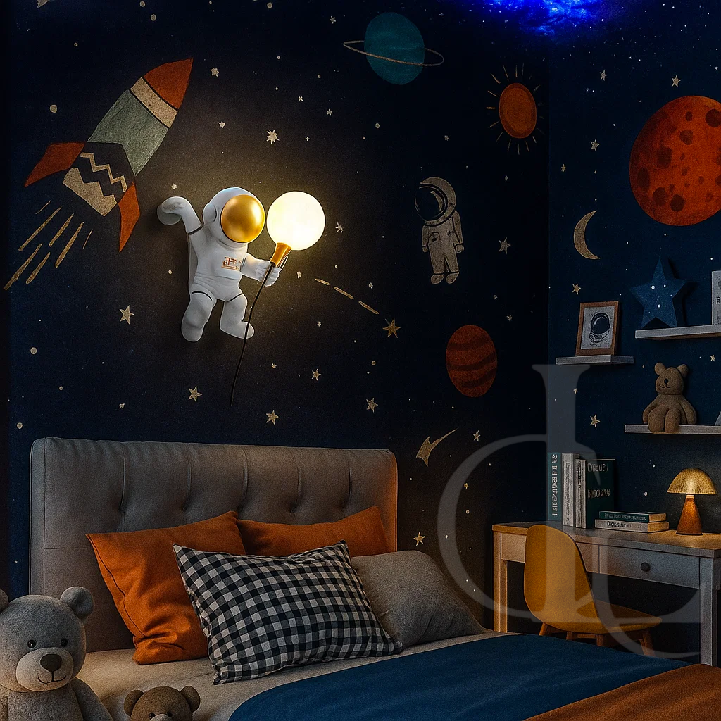 Rocket Pocket Astronaut Kids Room Wall Light