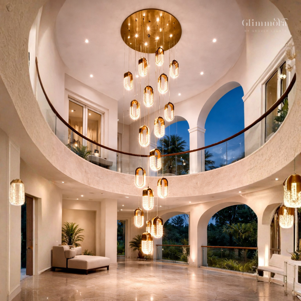 Double Height Crystal Pendant Chandelier