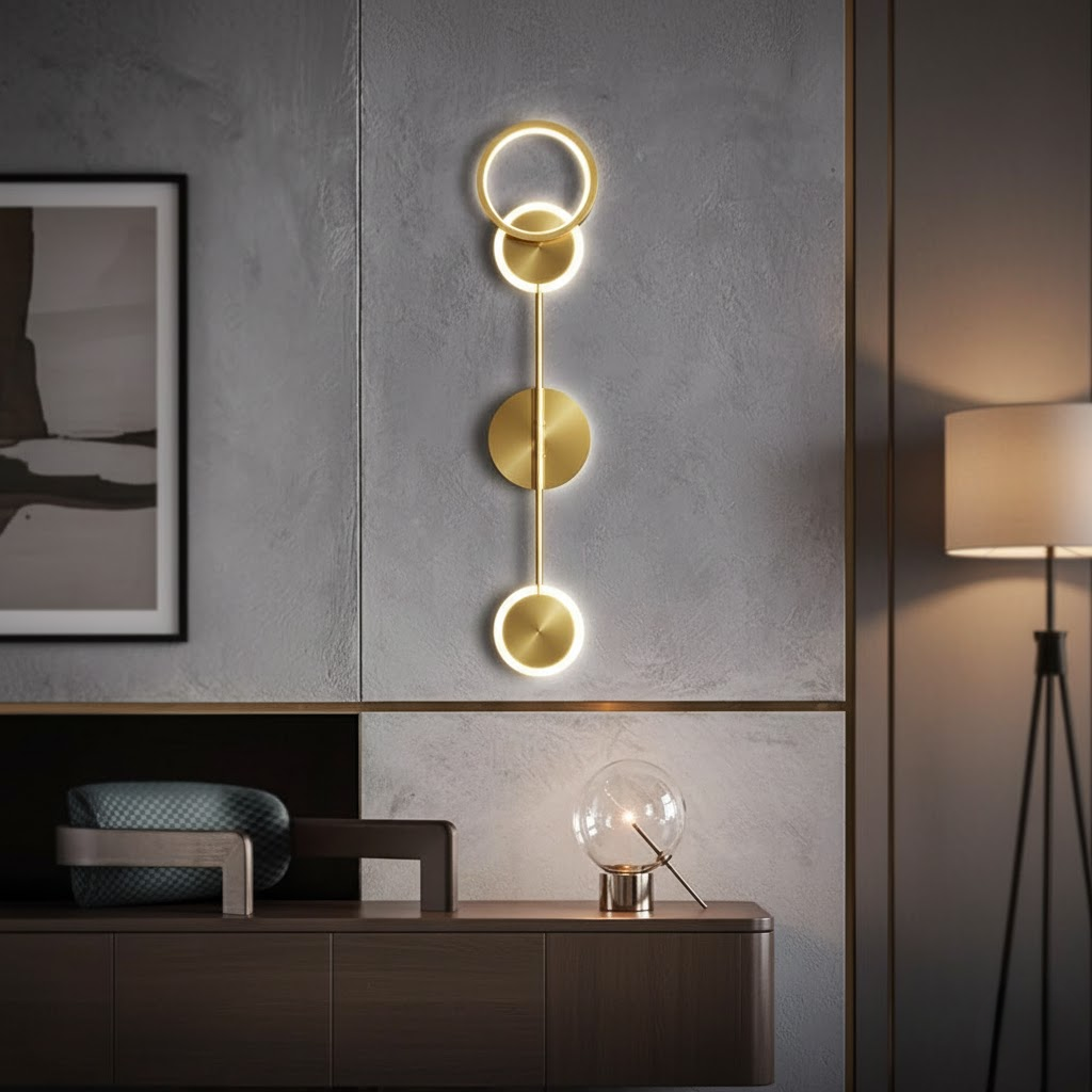 600MM LED Gold Long 3 Rings Wall Light