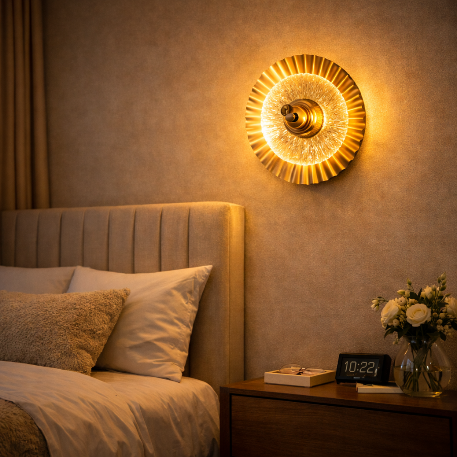 Luxury Gold Sunburst LED Wall Light for Living Room & Bedroom