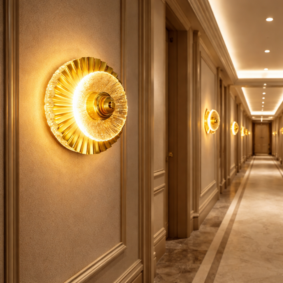 Luxury Gold Sunburst LED Wall Light for Living Room & Bedroom
