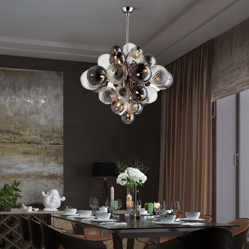 The Grace of Space: Silver Smokey Clear Glass Chandelier