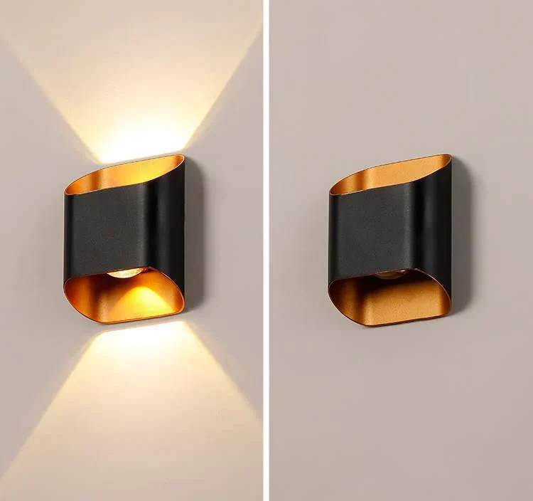 2 Led Outdoor Black Gold Wall Light