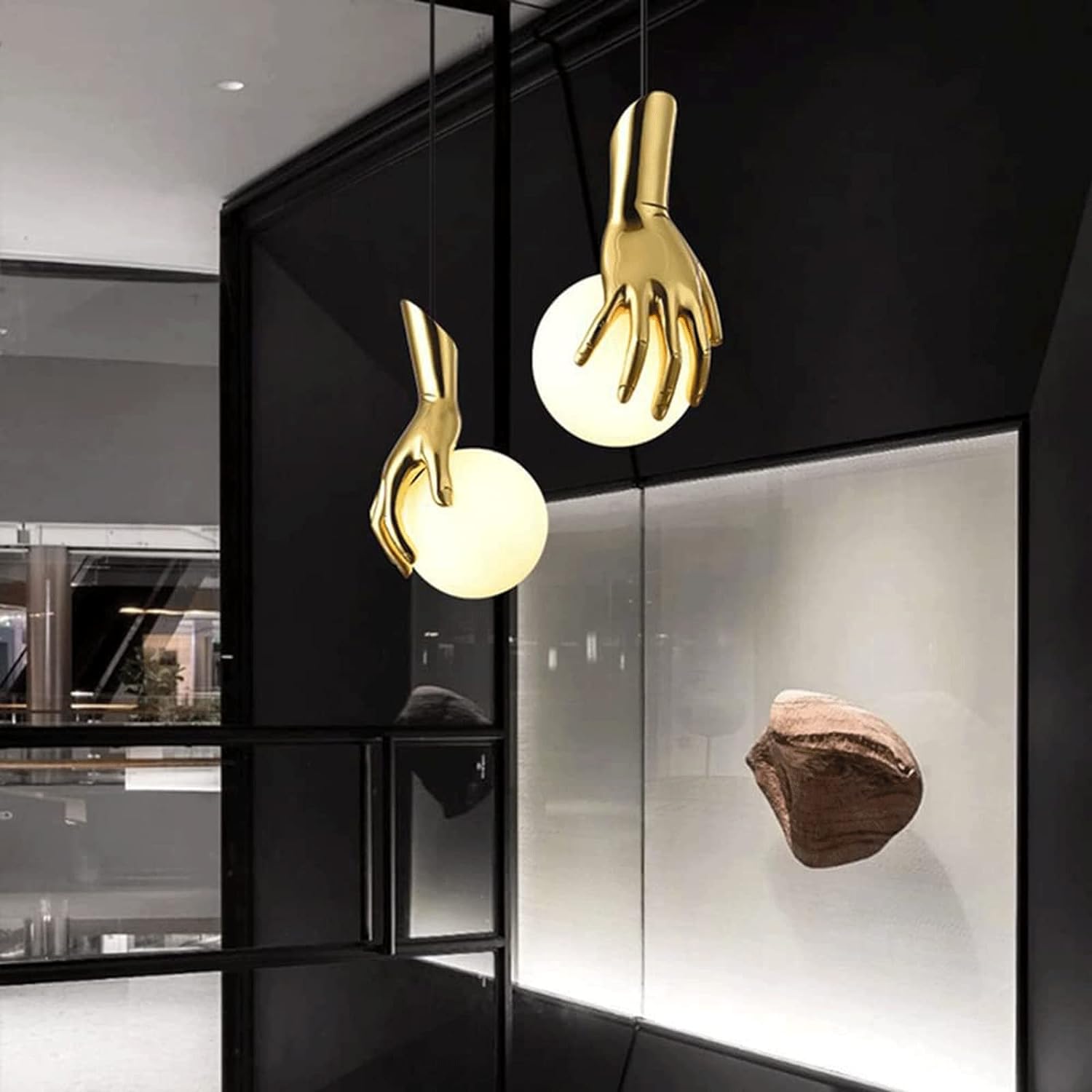 Juggling Hands Ball Pendant Light (White Glass)