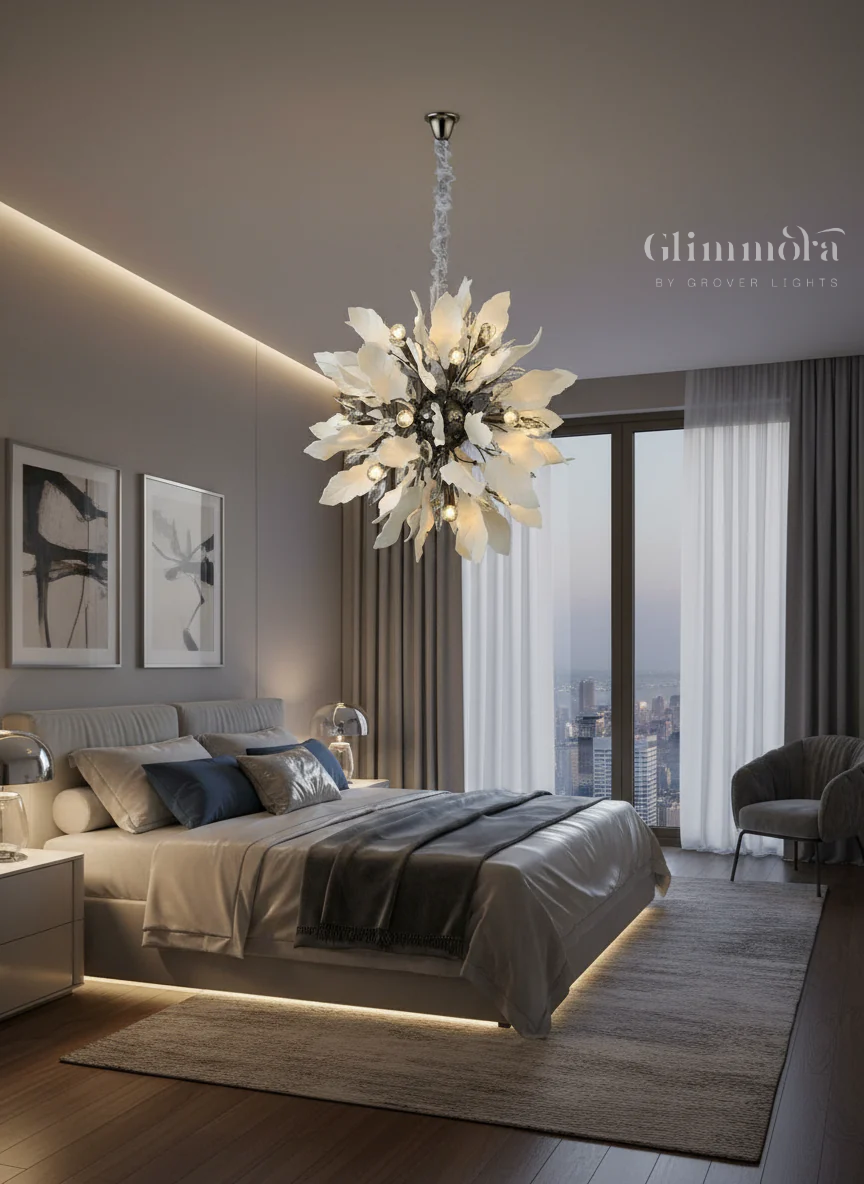 Frozen Flora (Chrome, White) Ceramic Chandelier