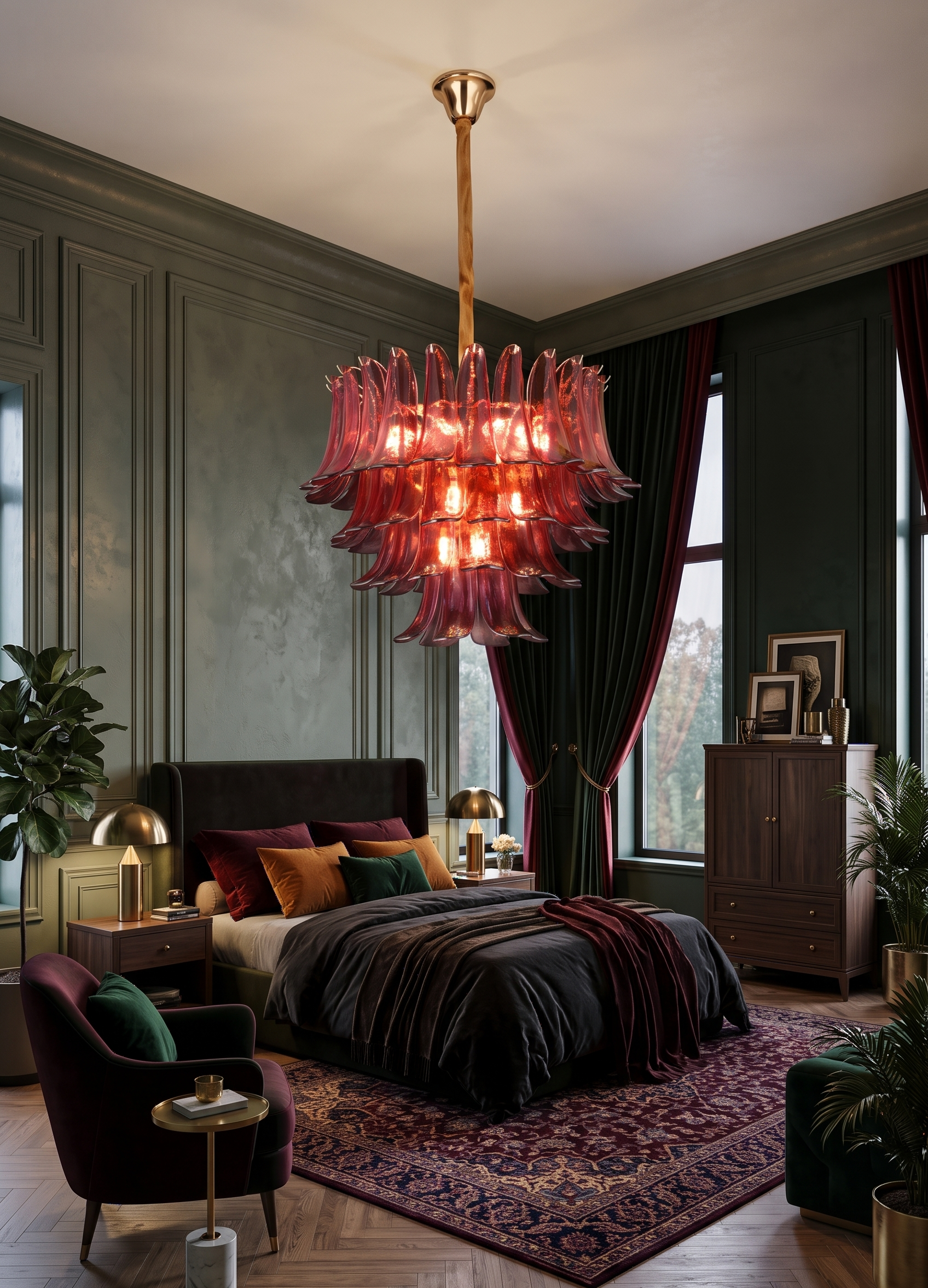 Night Bloomed Red (24 Inches, Glass) Chandelier