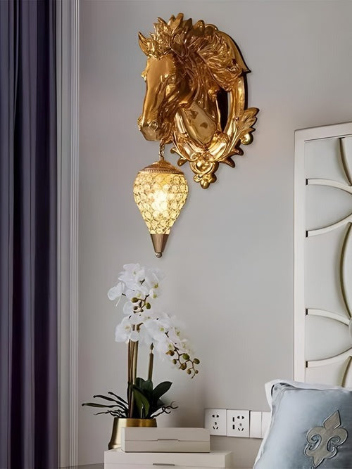 Golden Horse Head Wall Light