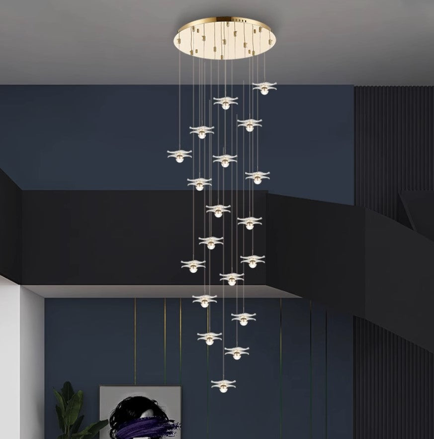 Blossoms in My Lobby: Dual Stairway Chandelier