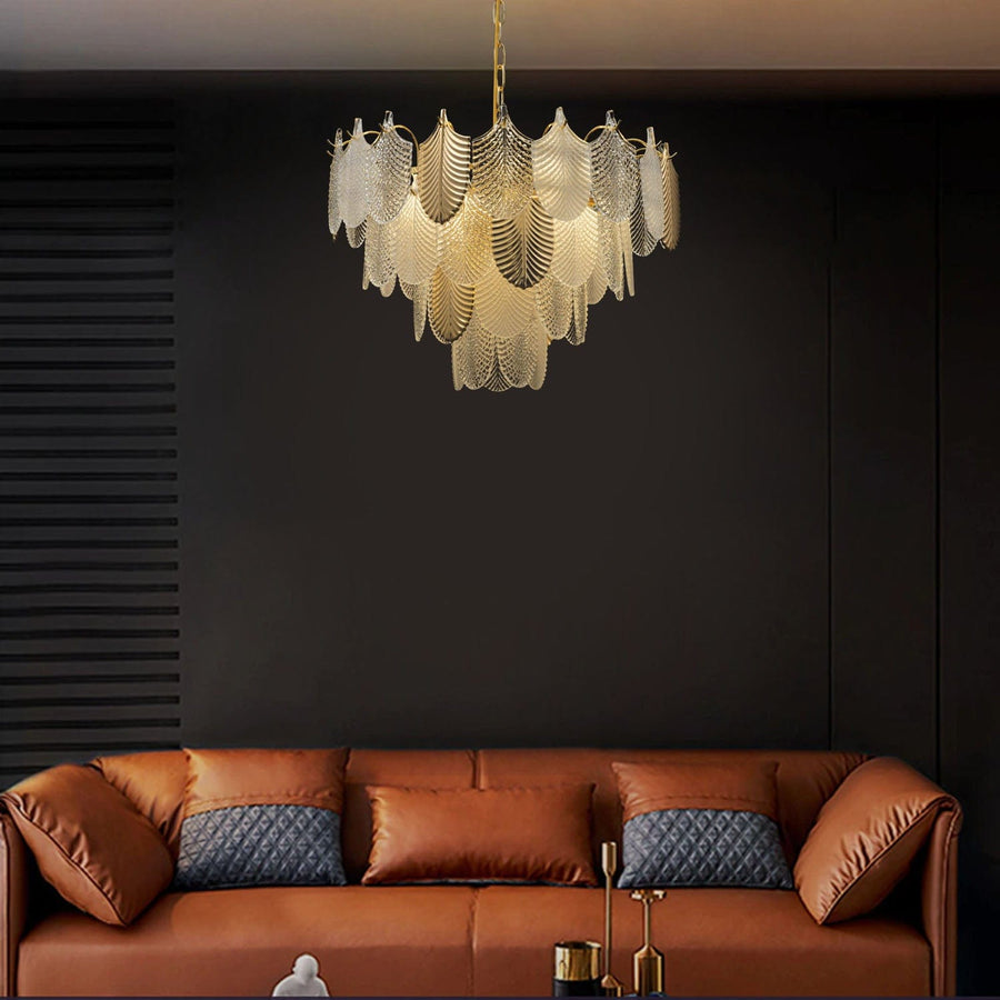 White Glass Leaf Chandelier