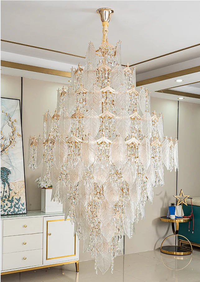 Spiral Staircase Duplex Long Glass Crystal Chandelier