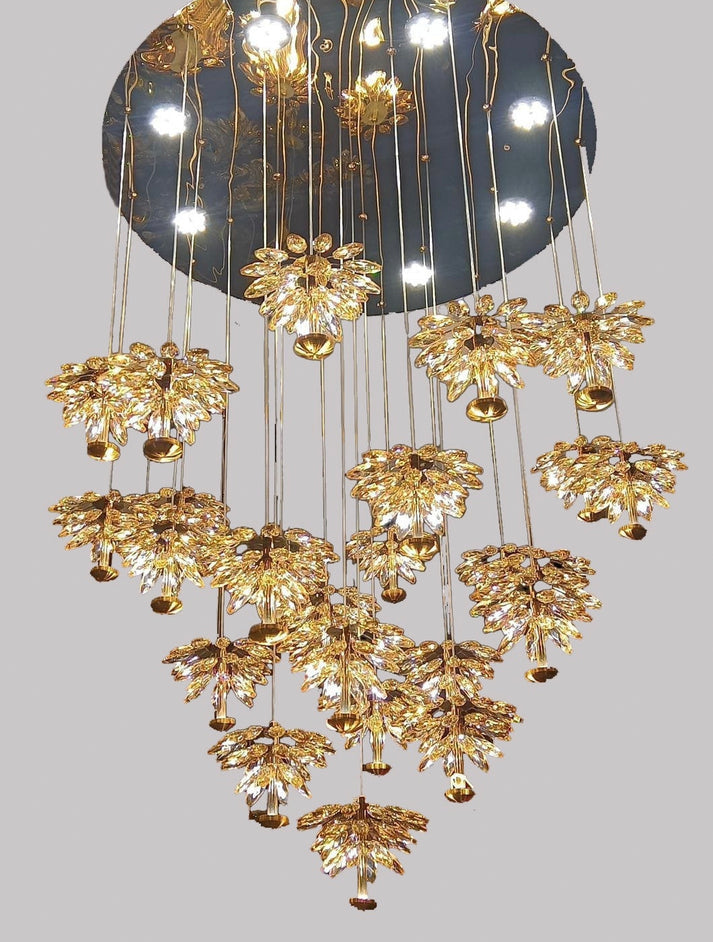 25-Light LED Crystal Flower Double Height Long Stair Chandelier