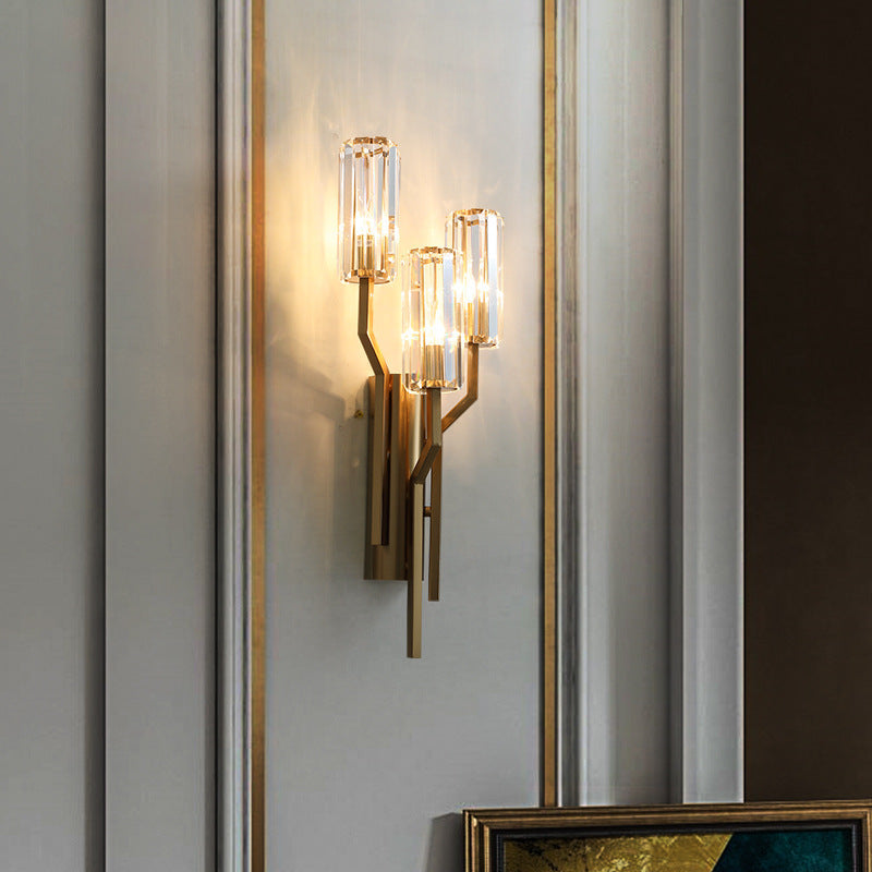 Golden Trio Crystal Wall Light: Copper-Gold Metal Wall Sconce/Light