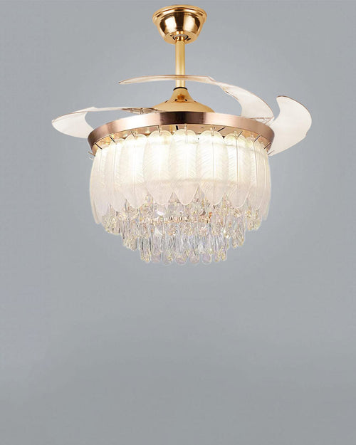 Crystal Leaf Retractable Ceiling Fan + Chandelier Light (with Remote Control)
