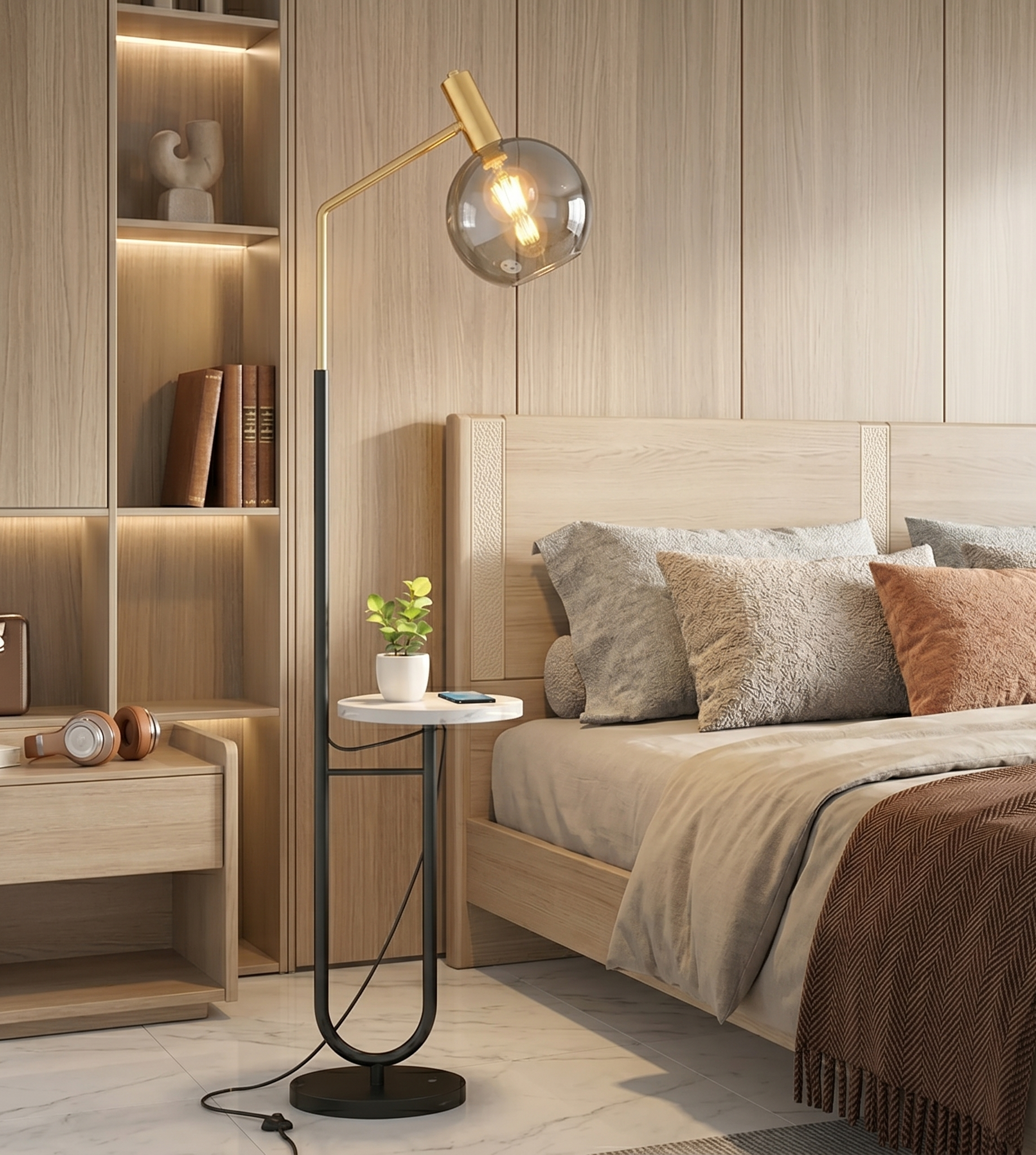 Nova Curve (Glass, Smoke) Floor Lamp