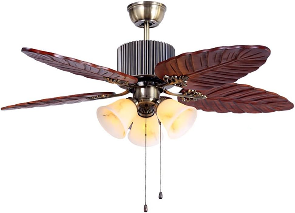 Havana Breeze (48 inches Span, Dark Brown Leaf-Shaped Blades, Frosted Glass Chandelier) Ceiling Fan
