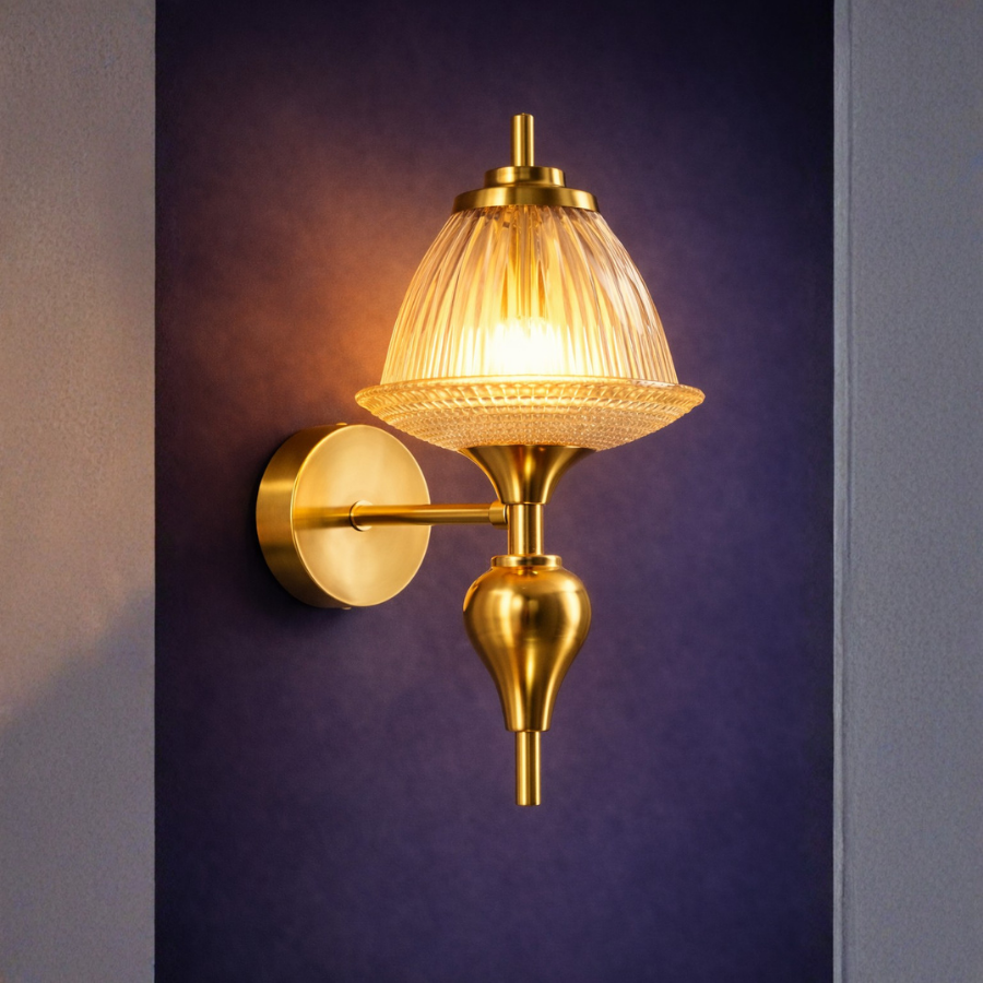 Luxury Gold Ribbed Glass Wall Light for Living Room & Bedroom