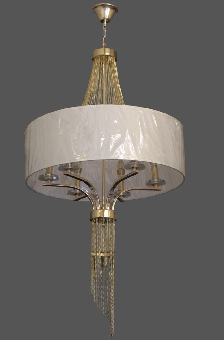6 Light With Round Shape Fabric Shade Chandelier