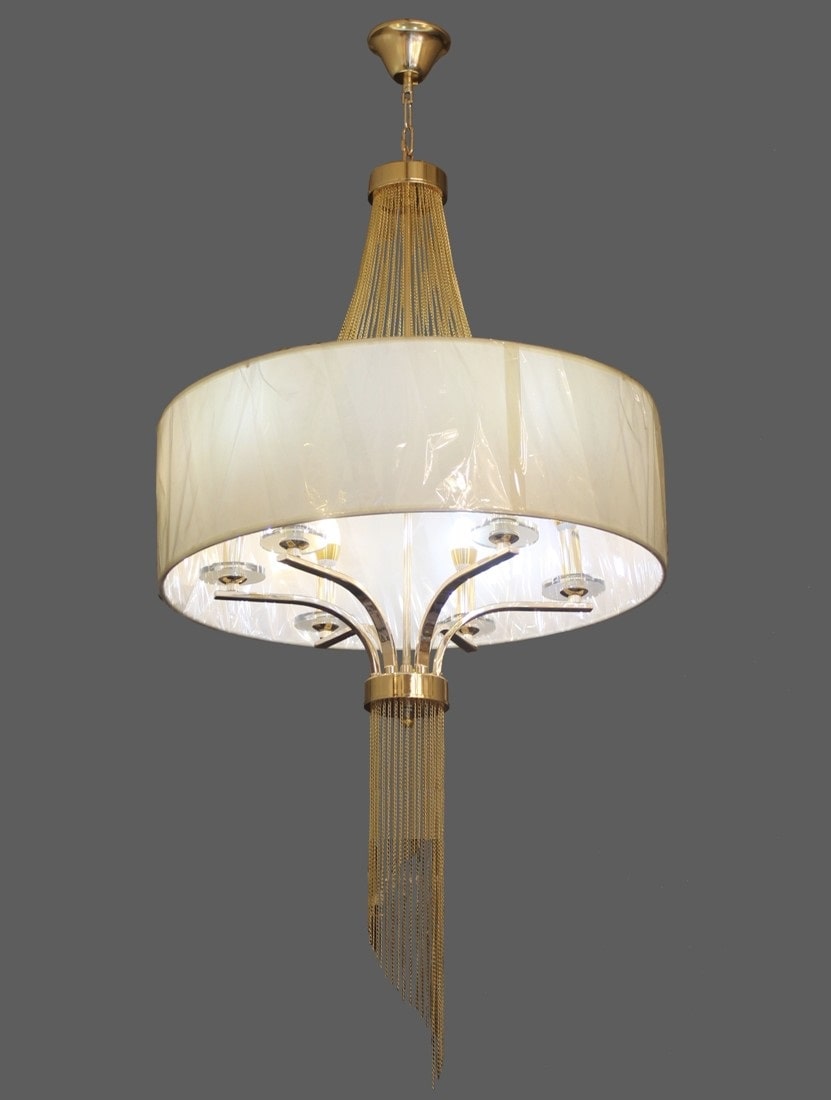 6 Light With Round Shape Fabric Shade Chandelier